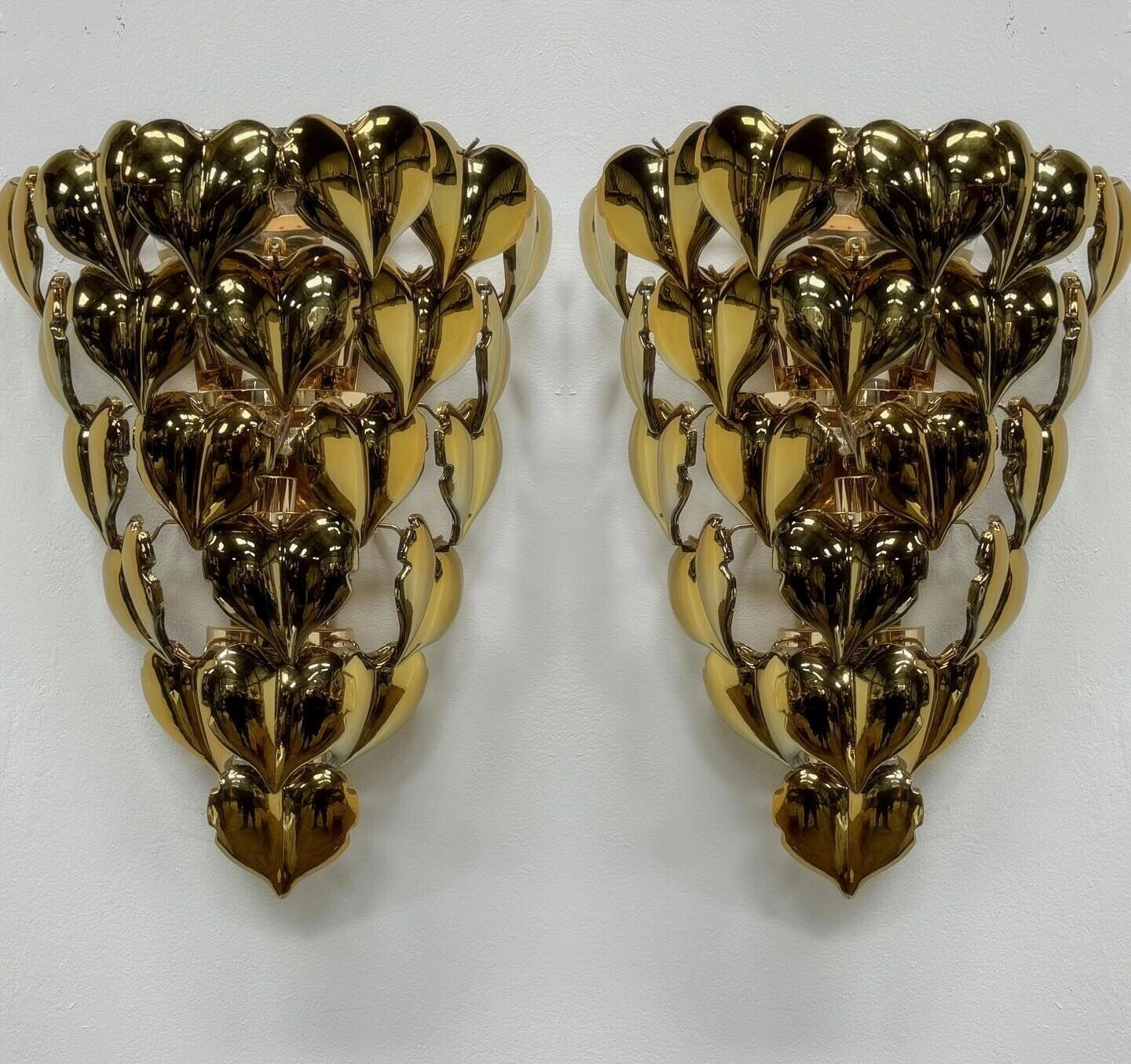 Swanky Italian Pair Heart Shape Murano Gold Glass Wall Lights By Rocco Borghese - Free UK Delivery