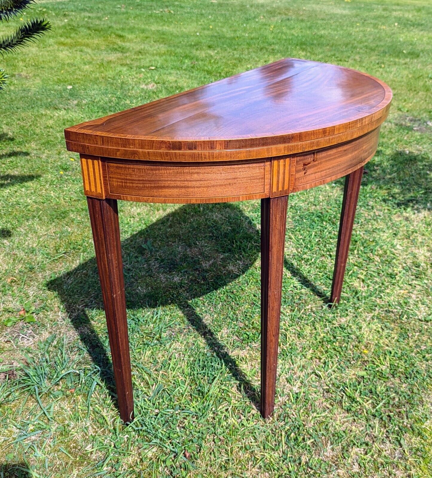 George III Inlaid Mahogany Demi Lune Fold Over Card Table - Free UK Delivery