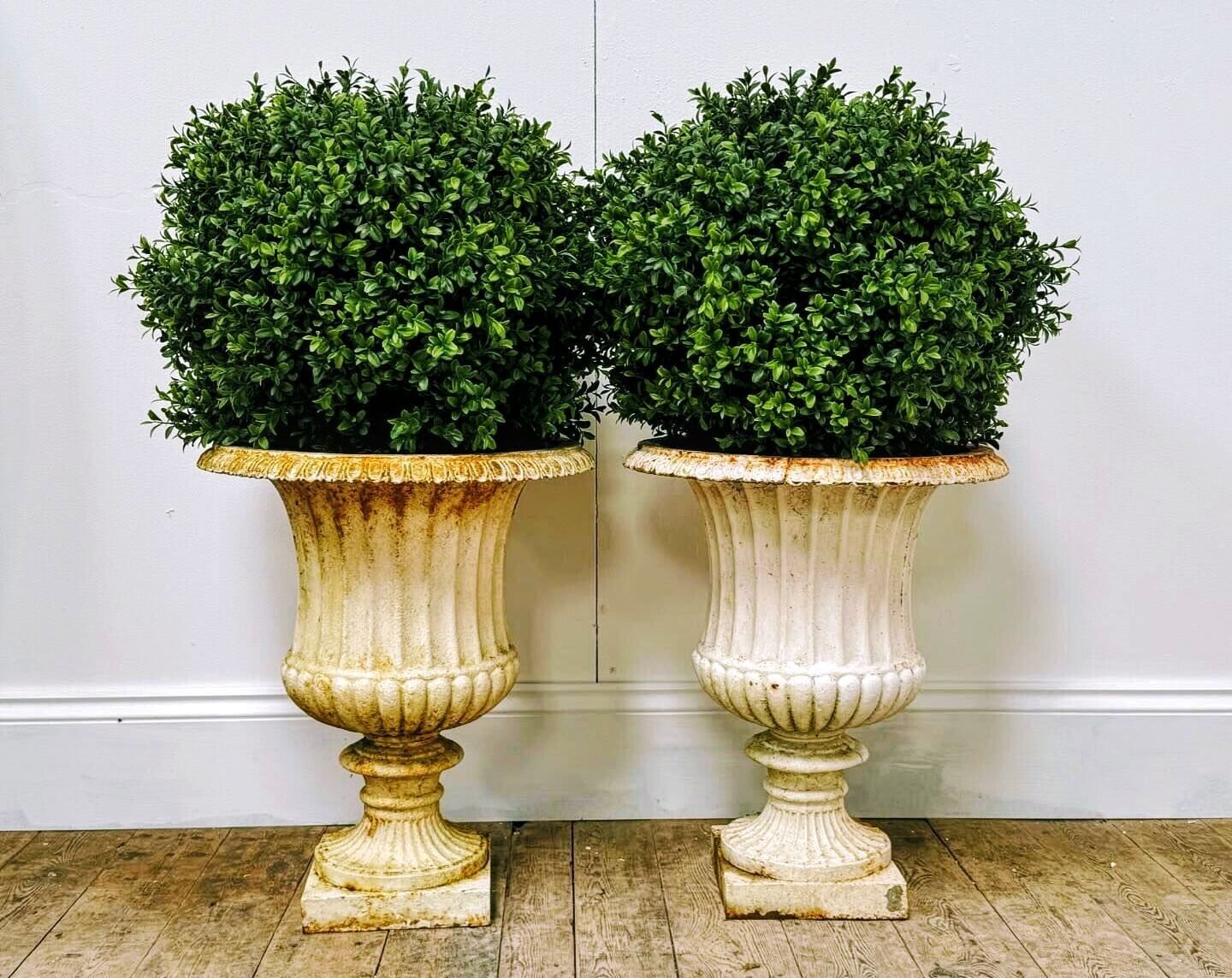 Pair Of English Late 19th c Original Campana Urns Cast Iron- Free UK Delivery