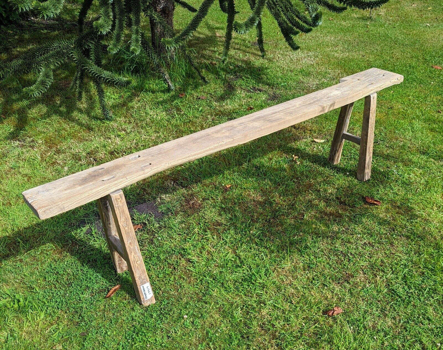 Vintage Rustic Elm Trestle Bench (Lilli Marlene ) Delivery Available