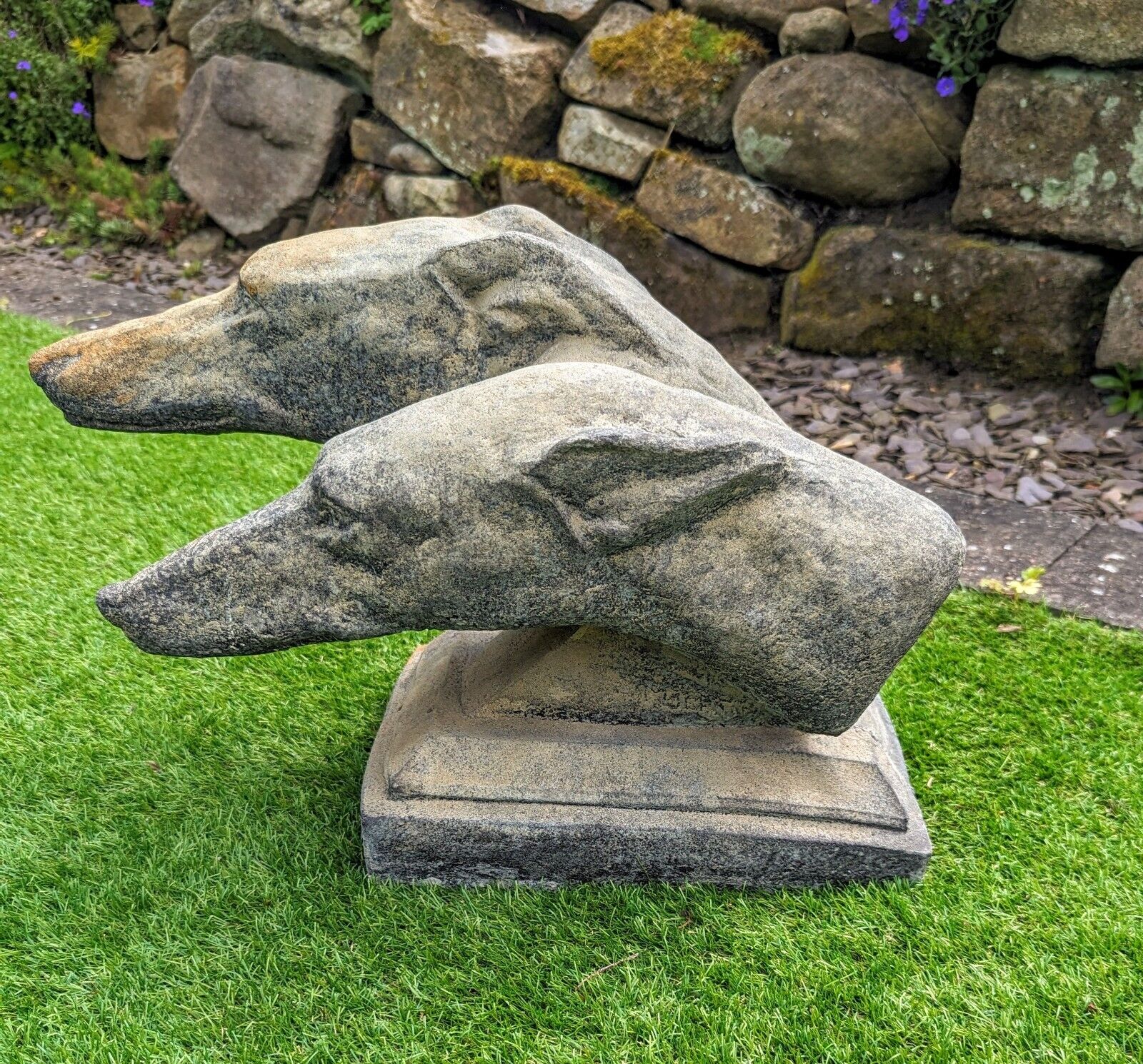 Vintage English Stone Art Deco Dog Heads - Free UK Delivery