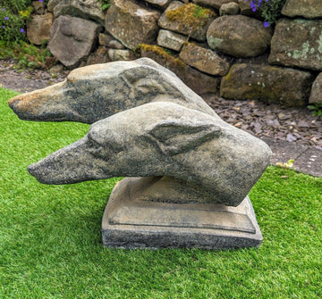 Vintage English Stone Art Deco Dog Heads - Free UK Delivery