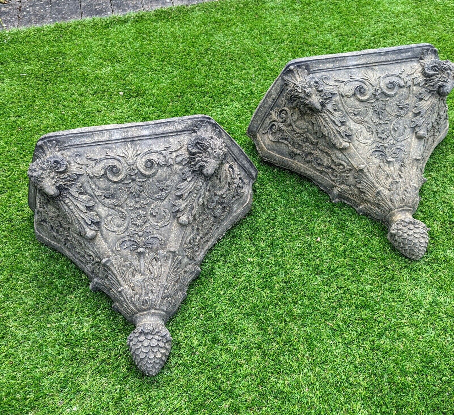 Vintage English Stone Rams Head  Wall Planters - Delivery Available