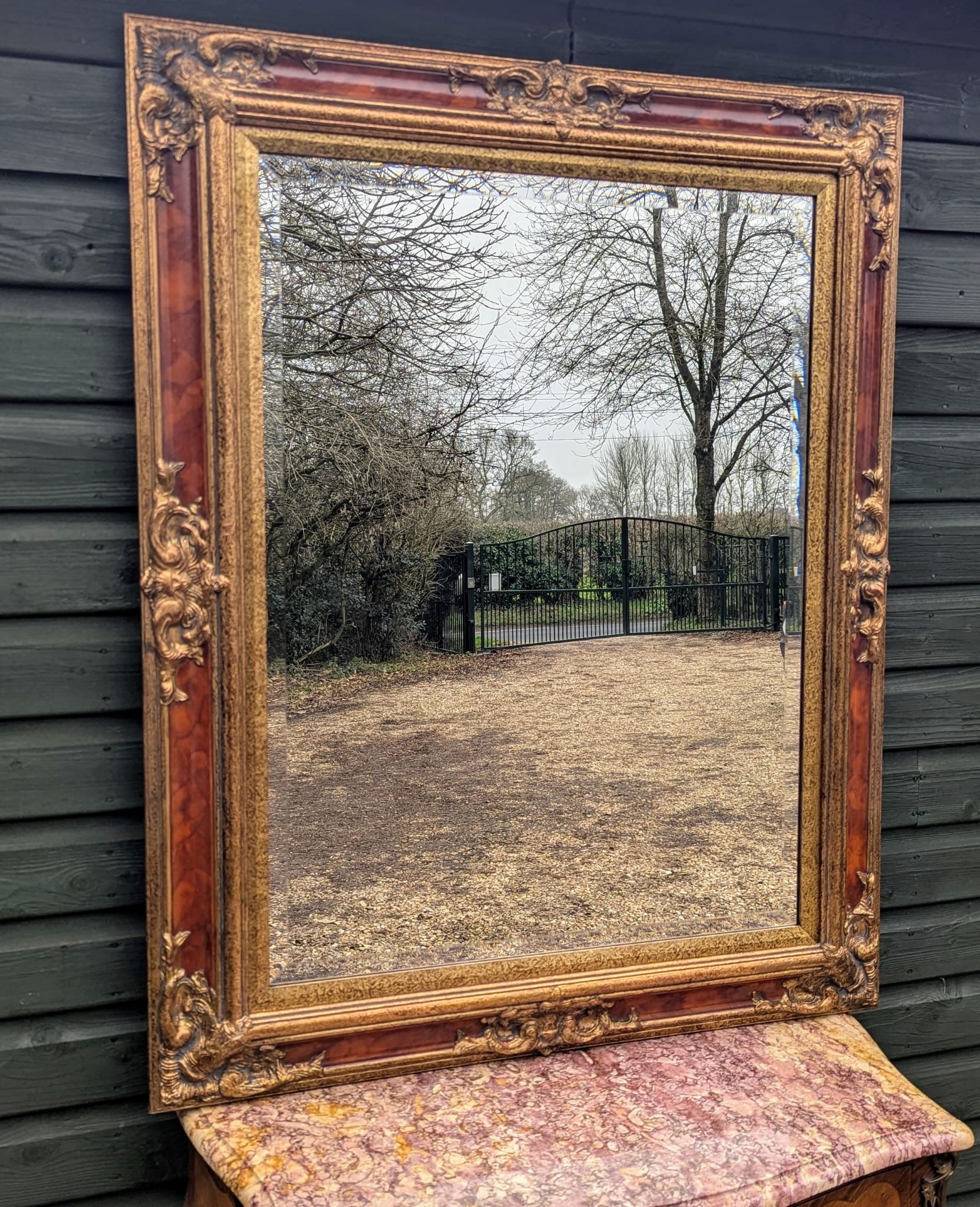 Grand 19th Century Style Gilt & Lacquered Bevelled Mirror - UK Delivery Included
