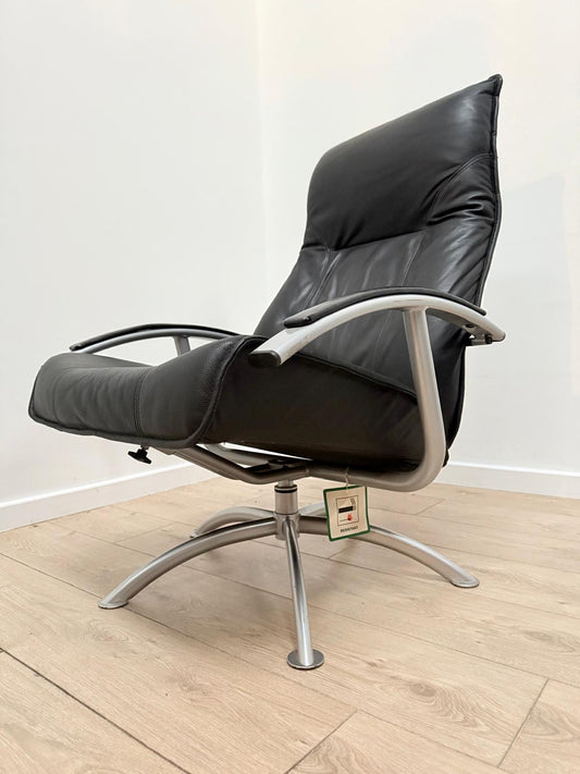 Superb Vintage Danish Kebe Leather Swivel Recliner F/Stool - Delivery available 0043.