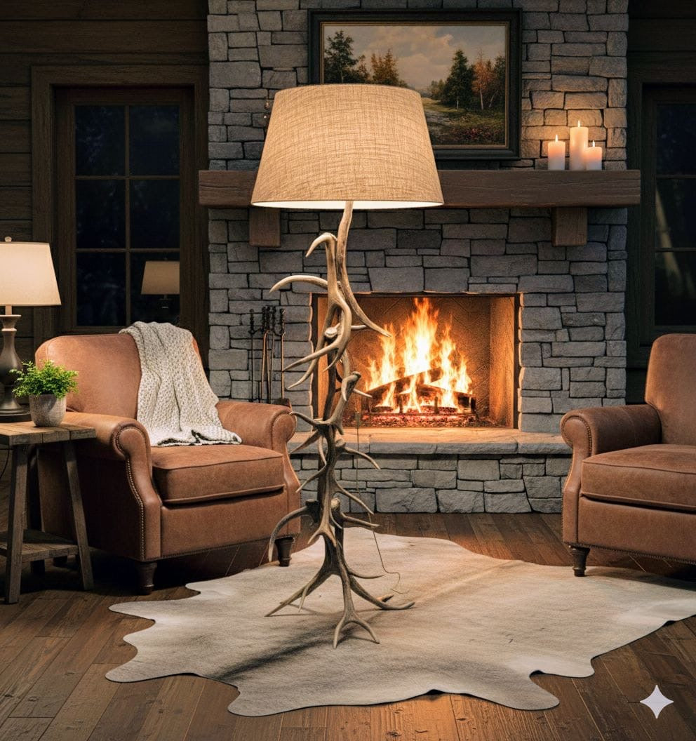 Vintage Rustic Antler Red deer floor Lamp - UK Delivery Available