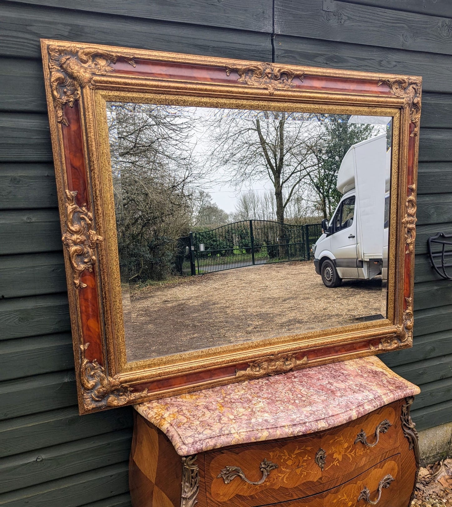 Grand 19th Century Style Gilt & Lacquered Bevelled Mirror - Delivery Available