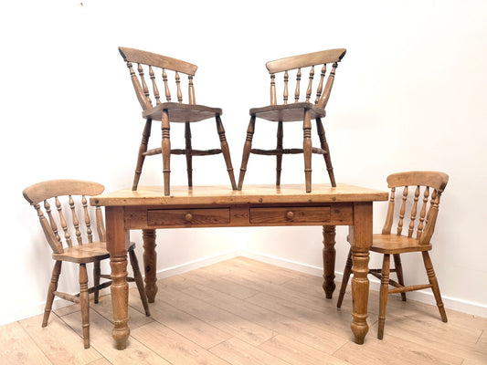 Antique farmhouse dining table and 4 chairs pinewood 0329 - Delivery available