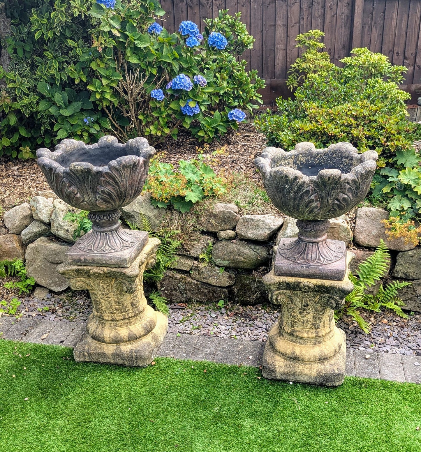 Vintage reconstituted Stone Acanthus Tulip Urns - Delivery Available