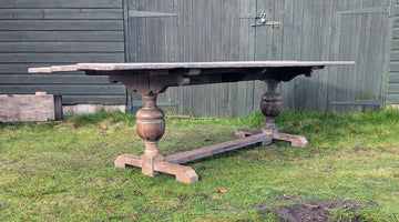 Vintage Extra Large Pine refectory table, shaped legs - Delivery available