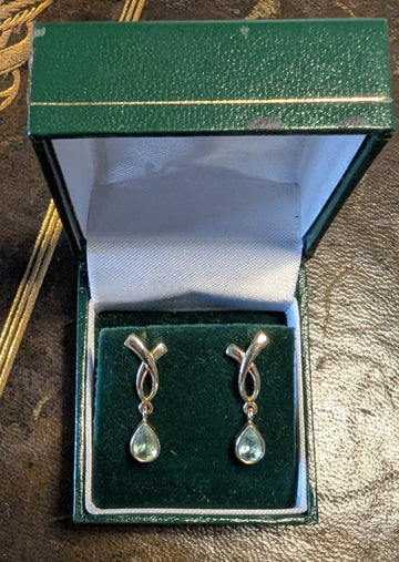 Pair of vintage 9ct gold pear-cut blue topaz earrings - 0339
