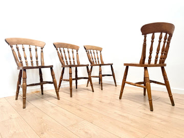 Set of 4 Antique Pine wood farmhouse spindle back chairs - Delivery Available 0333