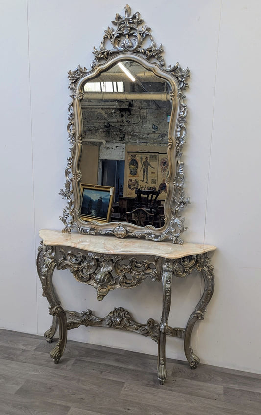 Vintage French Louis XV style Silver console & Mirror