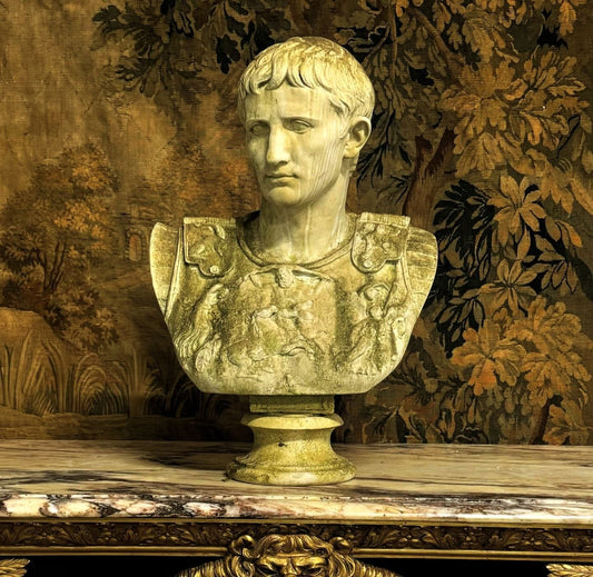 Mid 20th Century Classical Stone Bust Cecsar Augustus - Delivery Available