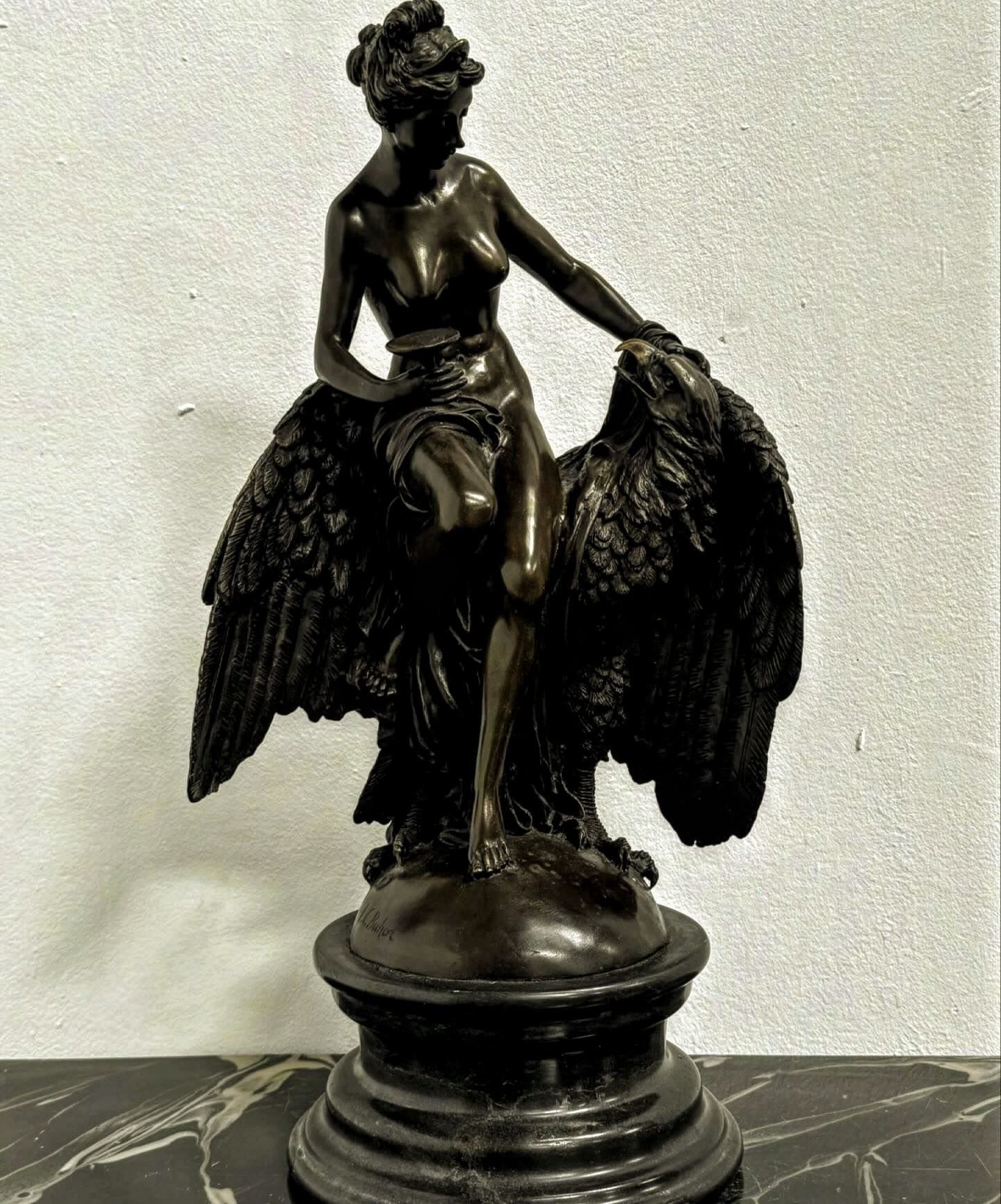 Greek Goddess Eagle of Zeus Statue Crafted by Louis Charles Hippolyte Buhot - Free UK Delivery