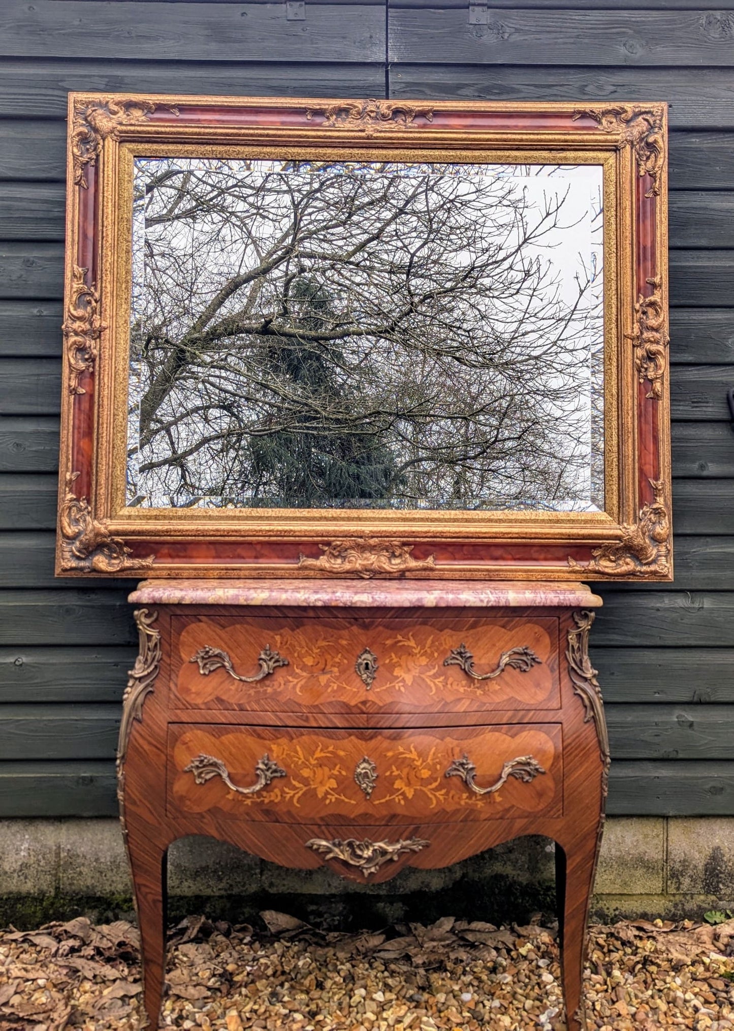 Grand 19th Century Style Gilt & Lacquered Bevelled Mirror - Delivery Available