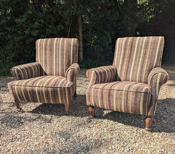 Pair Victorian library chairs Carskiey House stripe - Delivery Available