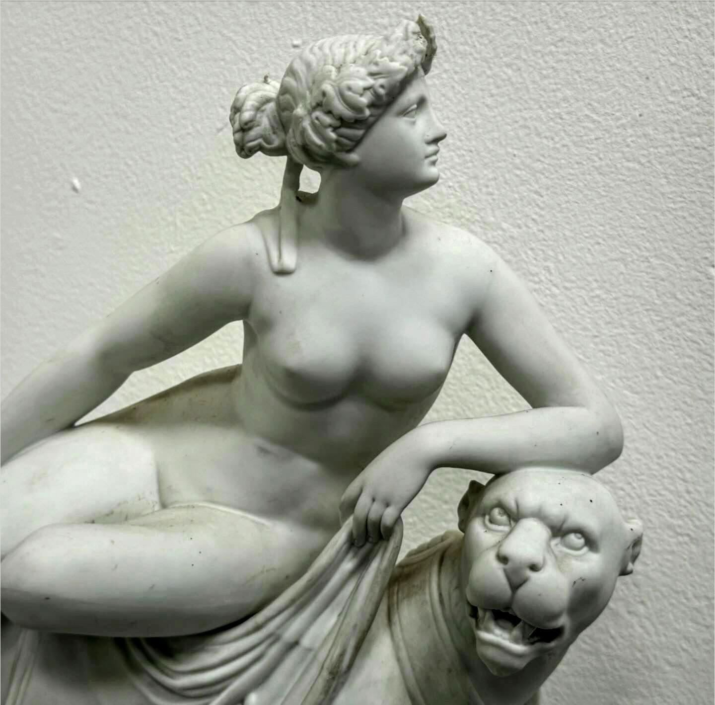 Marble statue of Greek Goddess Ariadne & Panther - Free UK Delivery