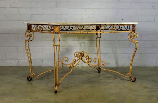 Art Deco Wrought Iron French 1930s Marble Top Centre Tables- Delivery Available