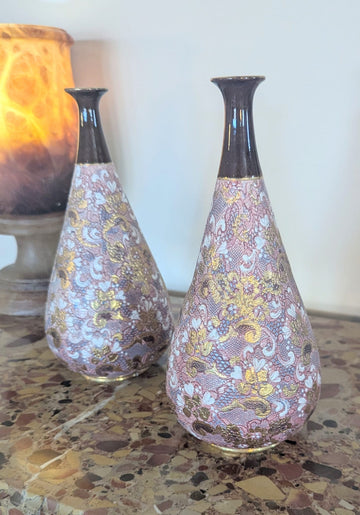 Pair late 19th century Doulton & Slaters patent hand painted Vases  - 0384