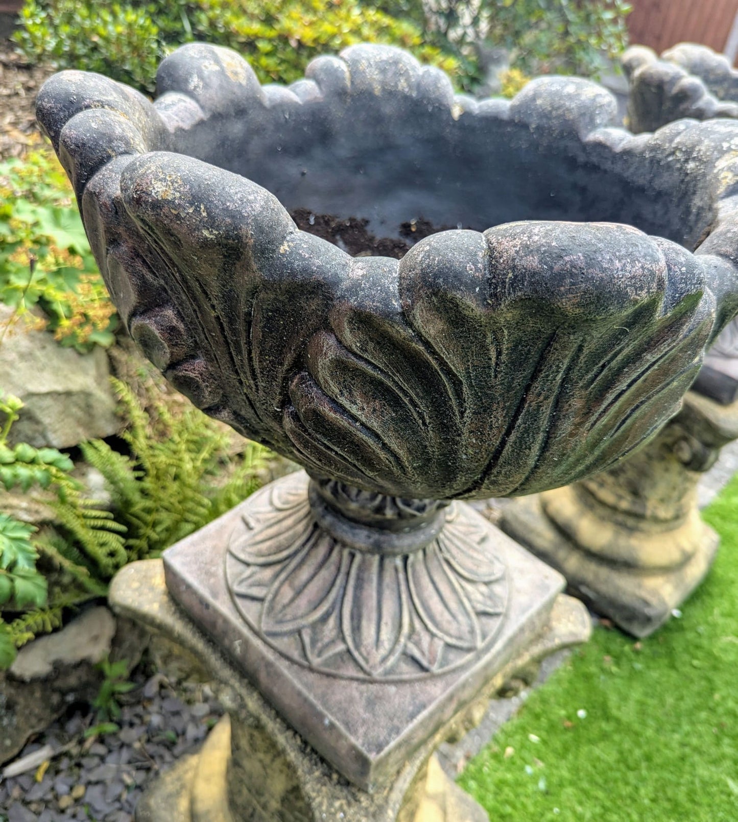 Vintage reconstituted Stone Acanthus Tulip Urns - Delivery Available