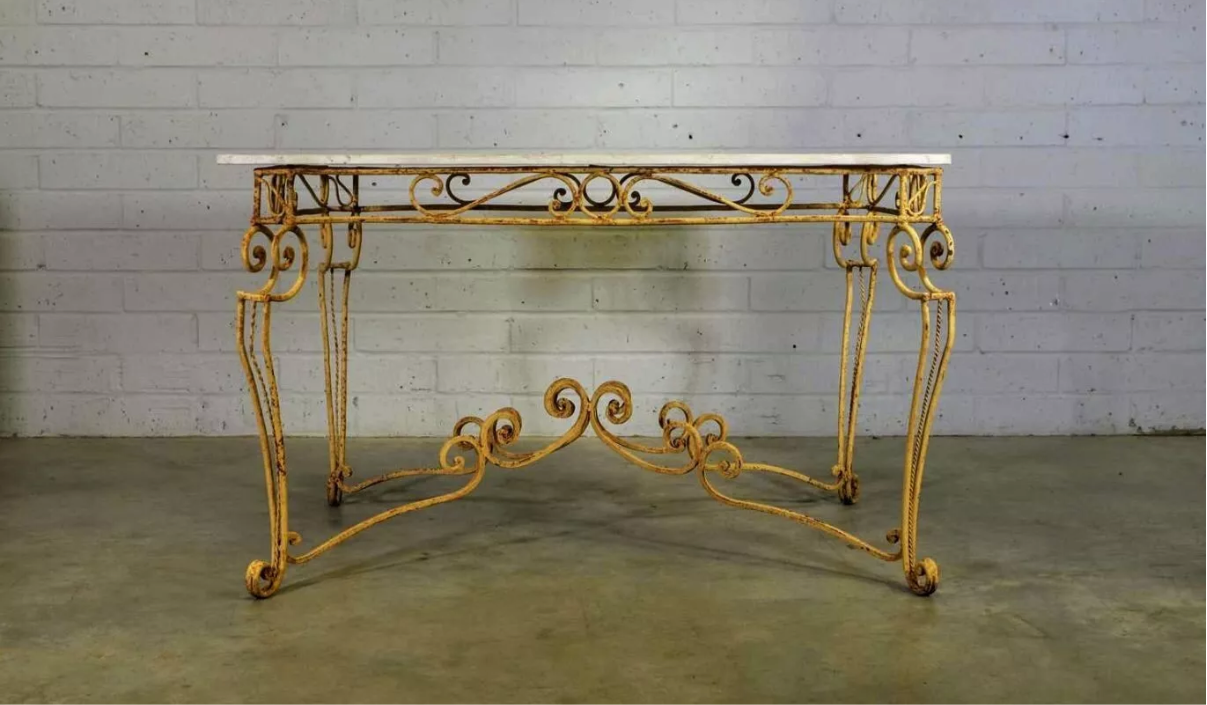 Charming Art Deco Iron French 1930s Marble Top Table - Delivery Included
