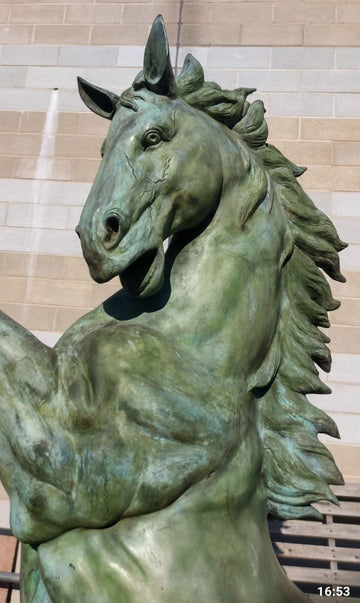 Large statement bronze Verdigris rearing stallion statue - delivery available