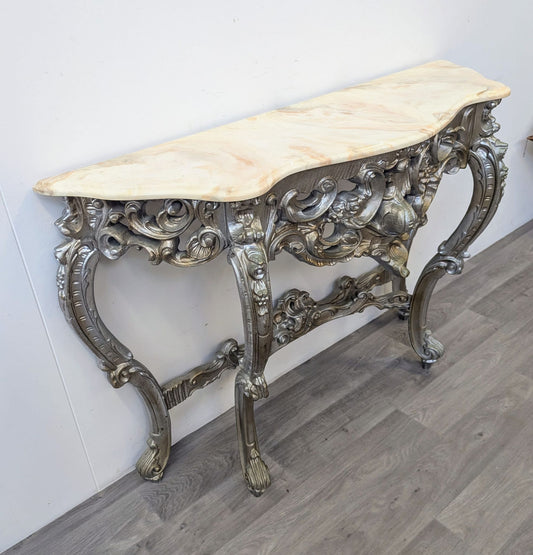 Vintage French Louis XV style Silver Gold marble top console table