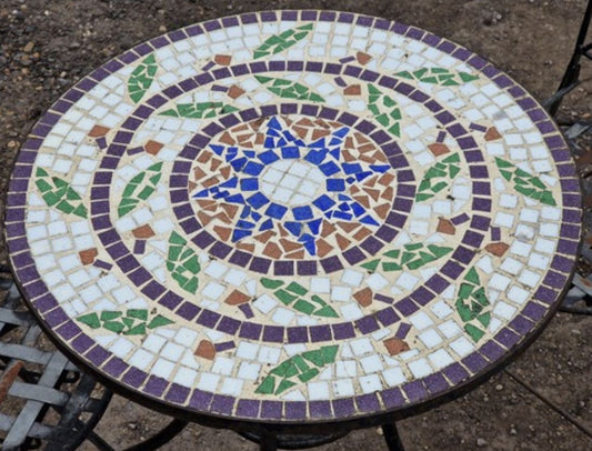 Vintage metal bistro table and chair set with Mosaic detail - Delivery available 0322