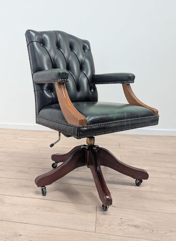 Vintage Gainsborough Dark Green Leather swivel chair - Delivery Available 0308