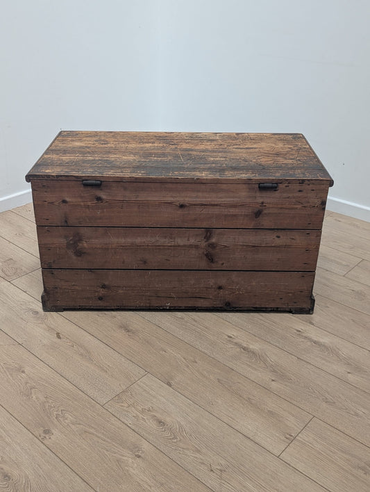 19th Century Pine wooden blanket box coffer with metal handles - Delivery Available 0363
