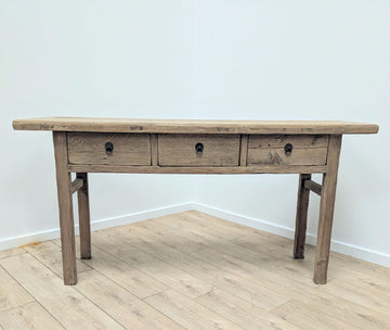 Rustic Reclaimed Elm Wood 3 drawer Console Table - Delivery Available 0286