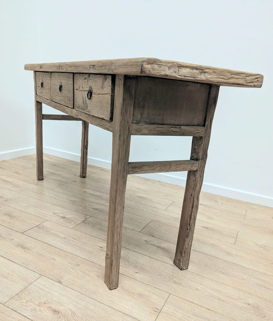 Rustic Reclaimed Elm Wood 3 drawer Console Table - Delivery Available 0286