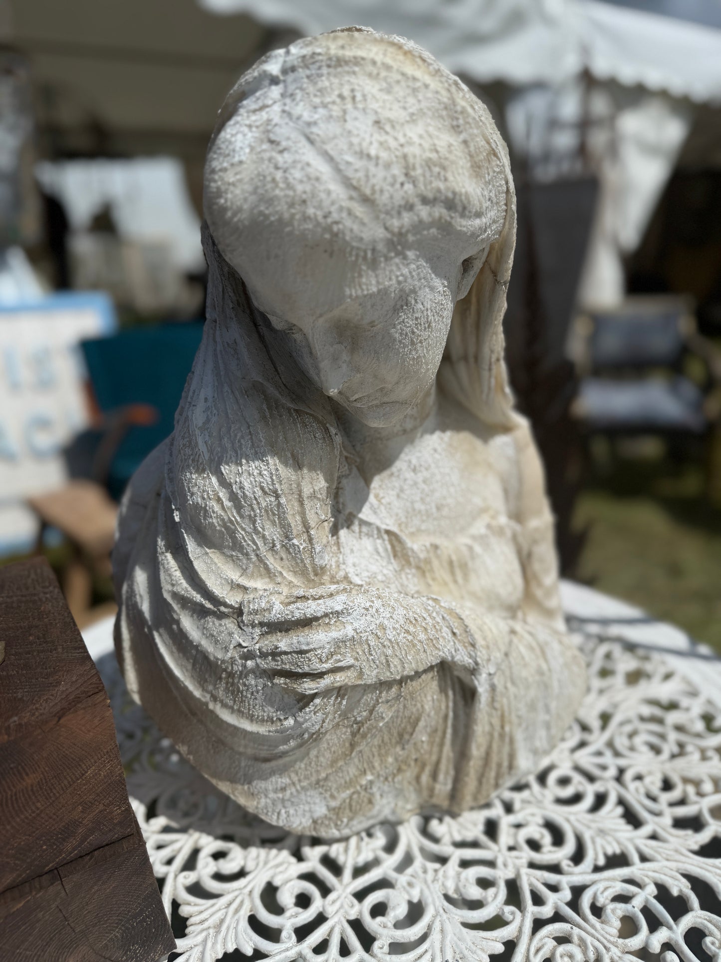 Beautiful weathered Carved Marble Madonna & Child Bust - Free UK Delivery