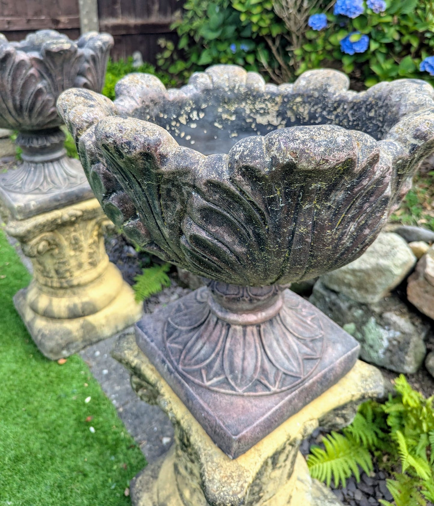 Vintage reconstituted Stone Acanthus Tulip Urns - Delivery Available