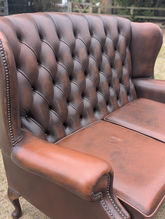 Vintage brown leather chesterfield wingback sofa - Delivery available 0370