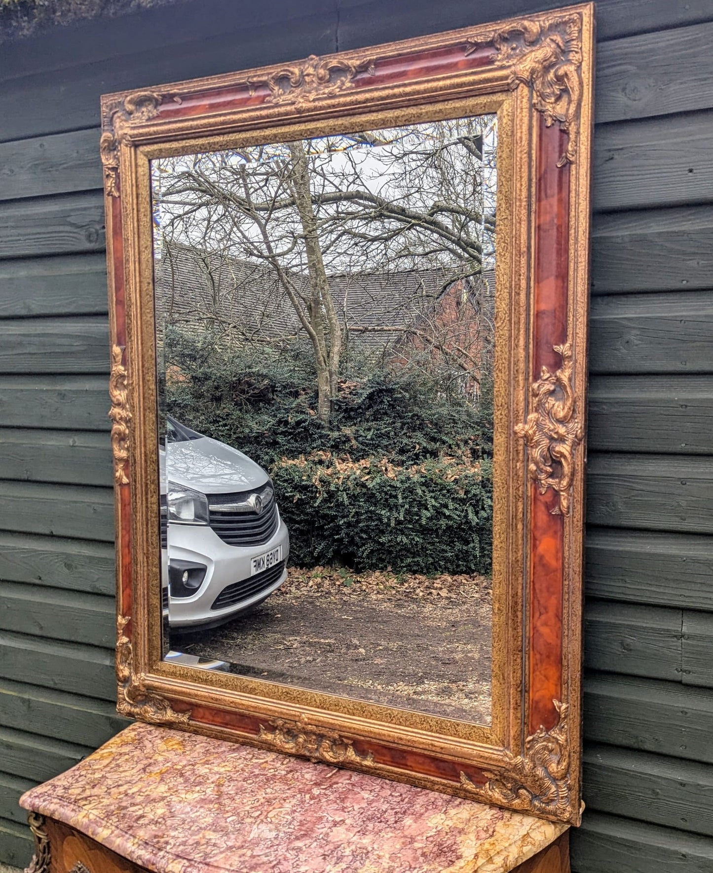 Grand 19th Century Style Gilt & Lacquered Bevelled Mirror - Delivery Available