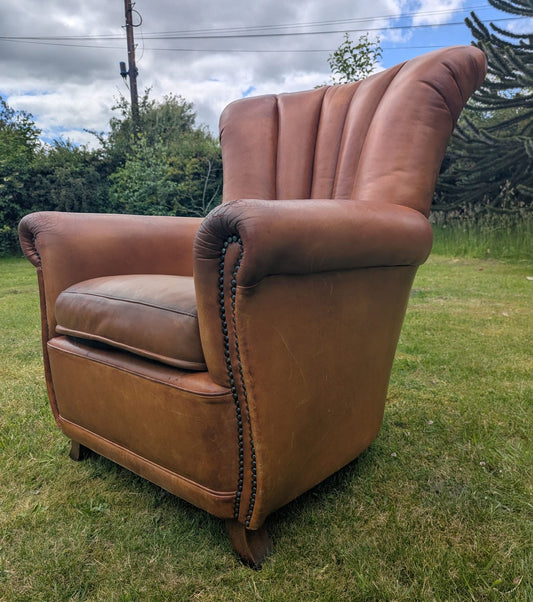 Retro 80’s leather tan Tetrad Ella Club chair, Delivery available - 0346
