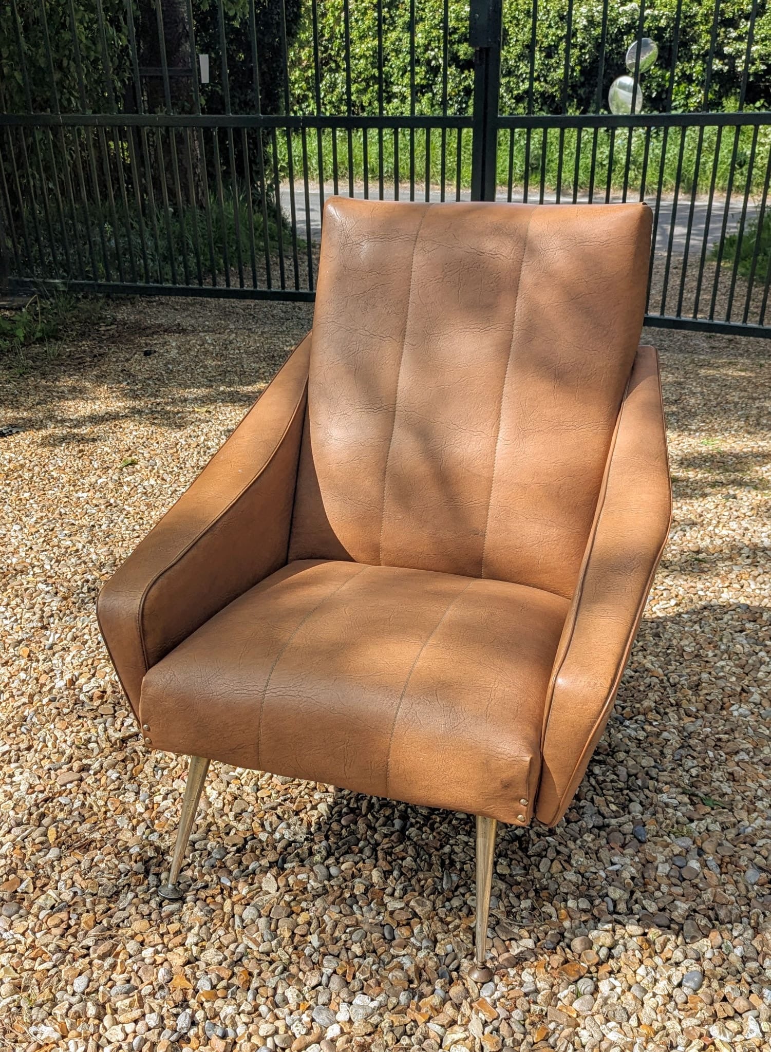 Quality Vintage 1960 Italian Armchair Brass Taper Supports  Delivery Available