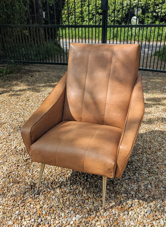 Quality Vintage 1960 Italian Armchair Brass Taper Supports  Delivery Available