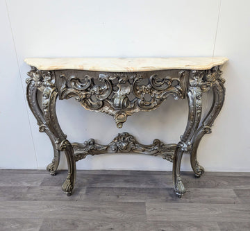Vintage French Louis XV style Silver Gold marble top console table - Delivery available.