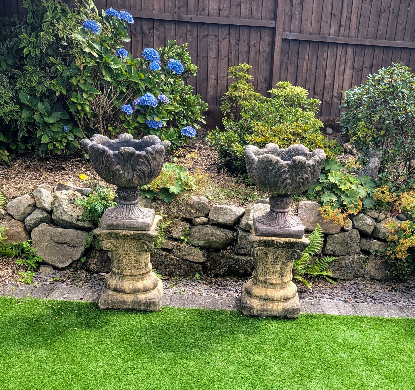Vintage reconstituted Stone Acanthus Tulip Urns - Delivery Available