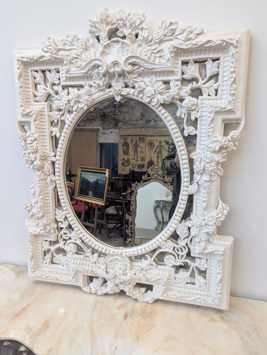 Vintage French Louis XV style decorative white mirror