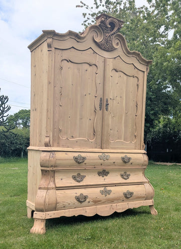 Extra Large 19th Century stripped pine Dutch Linen press - Delivery Available - 0341