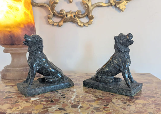 Pair Antique Marble serpentine molossian hound bookends - Delivery Available 0375