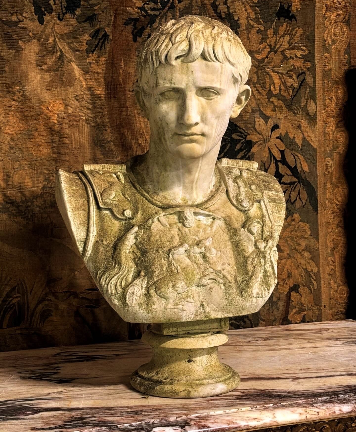 Mid 20th Century Classical Stone Bust Cecsar Augustus - Delivery Available