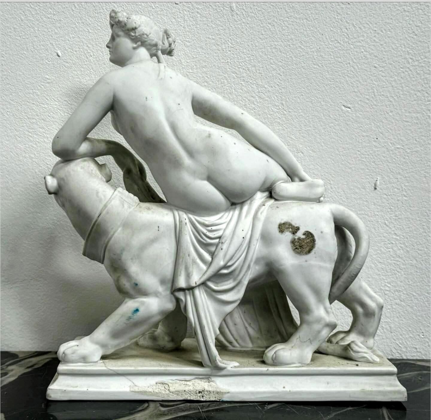 Marble statue of Greek Goddess Ariadne & Panther - Free UK Delivery