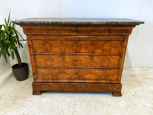 Antique French Louis Phillipe Iipped Marble Top Commode - Delivery Available