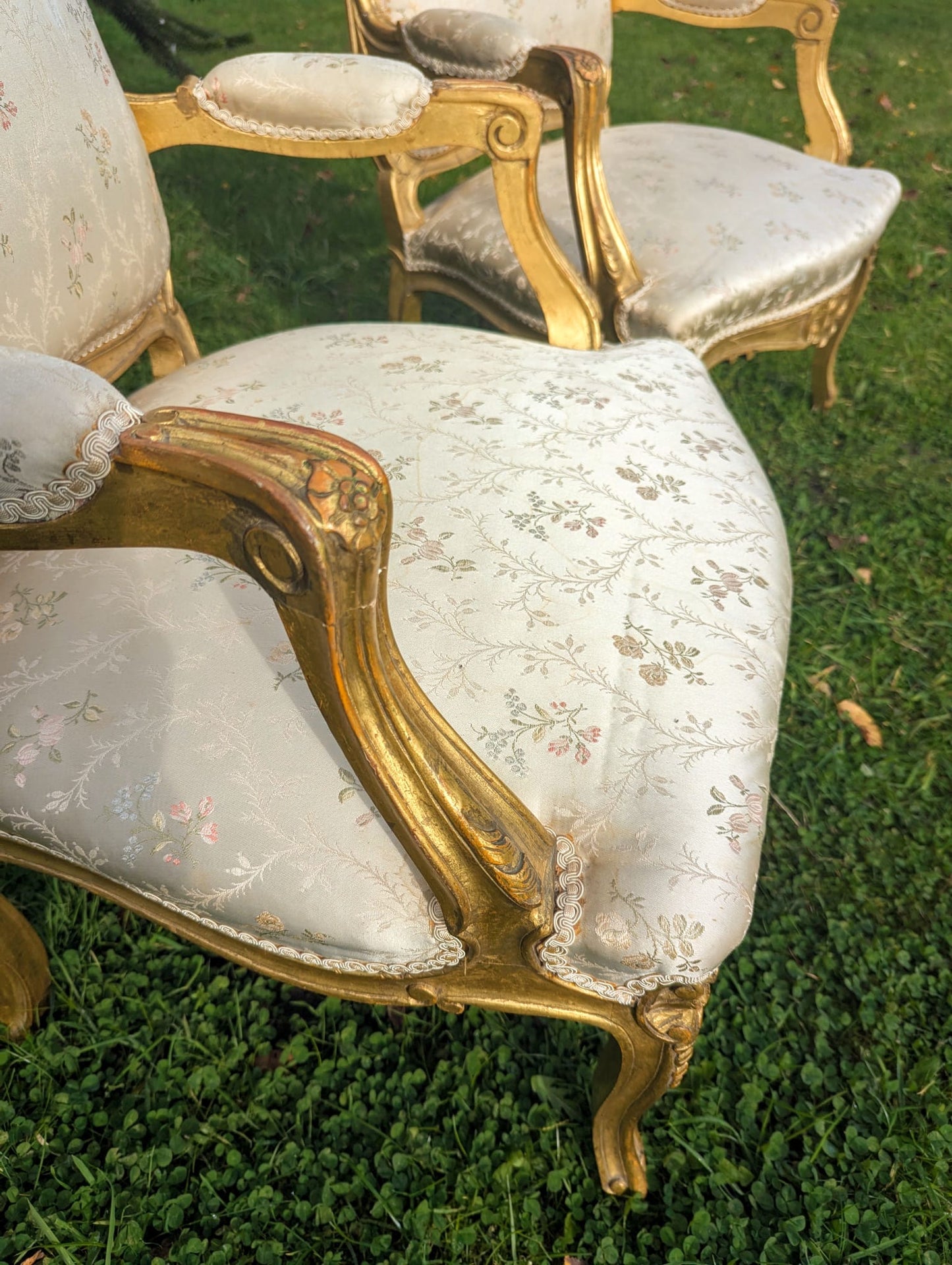 Louis XV style Chairs Silk Floral Upholstery - Delivery Available