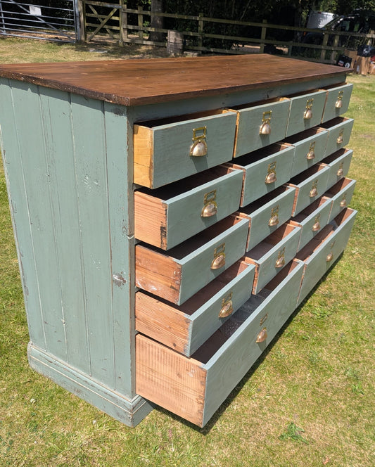 Antique industrial style bank of 18 drawers - Delivery Available 0355